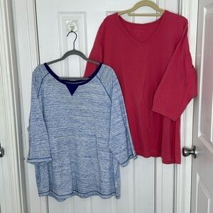 Bundle of 2 Woman Within, 2X, summer tee shirts, baby blue, pink, short sleeves